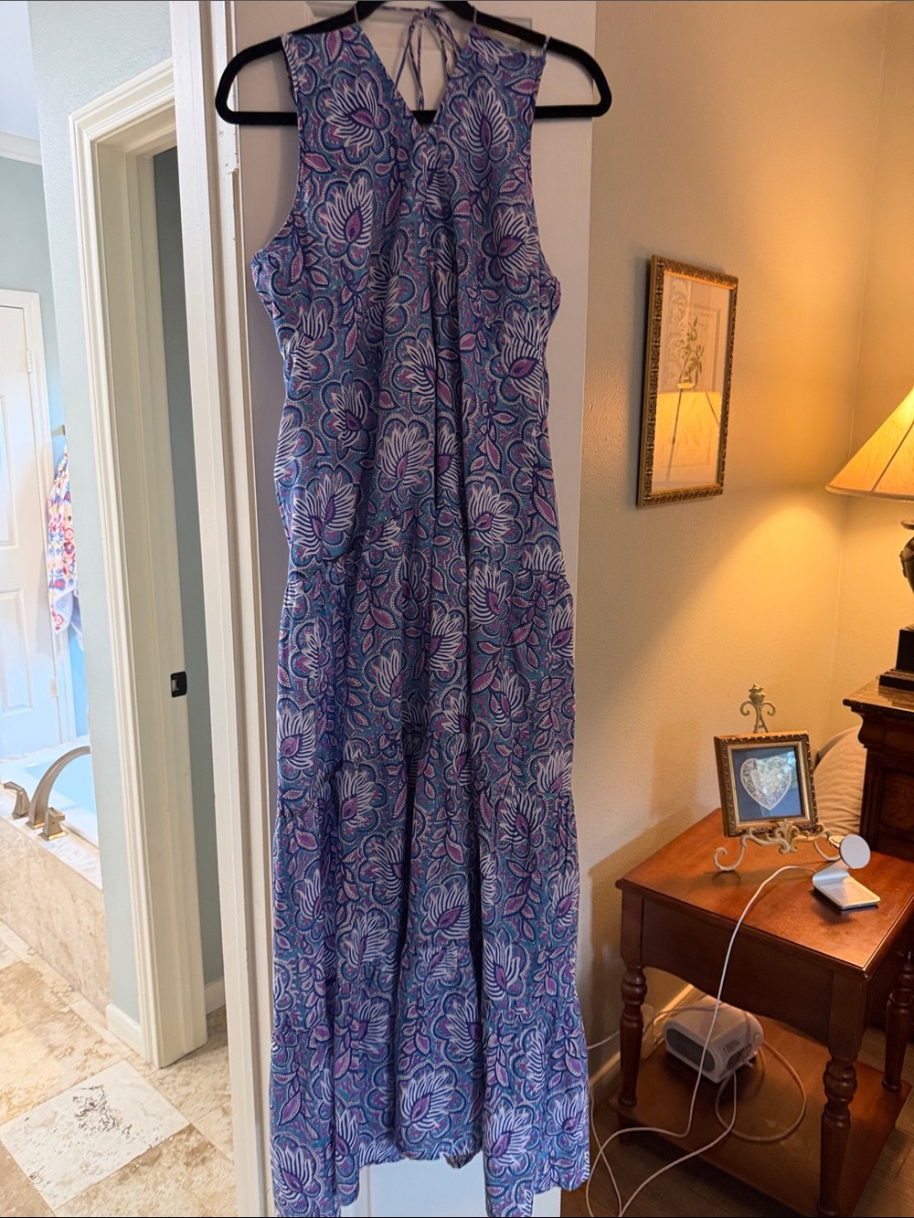 Jude Connally Floral Tie-Back Maxi Dress in Blue and Pink